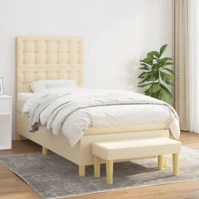 Box spring bed with cream fabric mattress 90x190 cm by , Beds and slatted bases - Ref: Foro24-3137442, Price: 371,89 €, Disco...