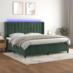 Cama box spring colchón y LED terciopelo verde oscuro 200x200cm de , Camas y somieres - Ref: Foro24-3139826, Precio: 722,29 €...