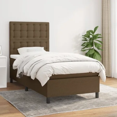 Box spring bed with dark brown fabric mattress 100x200 cm by , Beds and slatted bases - Ref: Foro24-3142076, Price: 370,83 €,...