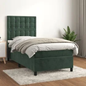Box spring bed with dark green velvet mattress 90x200 cm by , Beds and slatted bases - Ref: Foro24-3143244, Price: 334,77 €, ...