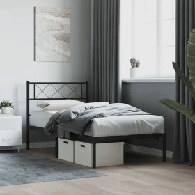 Bettgestell mit schwarzem Metallkopfteil 75x190 cm von , Betten und Lattenroste - Ref: Foro24-372267, Preis: 64,20 €, Rabatt: %