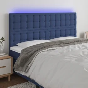Kopfteil mit LED-Lichtern aus blauem Stoff, 200 x 5 x 118/128 cm von , Kopf- und Fußteile - Ref: Foro24-3122886, Preis: 123,5...