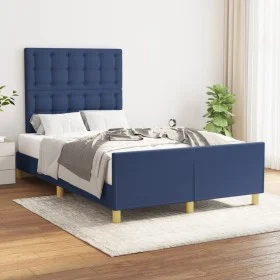 Estructura de cama con cabecero de tela azul 120x200 cm de , Camas y somieres - Ref: Foro24-3125371, Precio: 170,45 €, Descue...