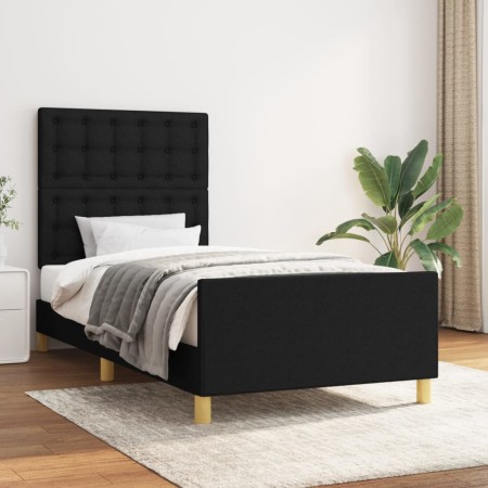 Estructura de cama con cabecero de tela negro 100x200 cm de , Camas y somieres - Ref: Foro24-3125359, Precio: 142,68 €, Descu...