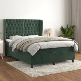 Box spring bed with dark green velvet mattress 140x190 cm by , Beds and slatted bases - Ref: Foro24-3129390, Price: 572,72 €,...