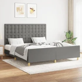 Bed frame with headboard dark gray fabric 160x200 cm by , Beds and slatted bases - Ref: Foro24-3125390, Price: 269,70 €, Disc...