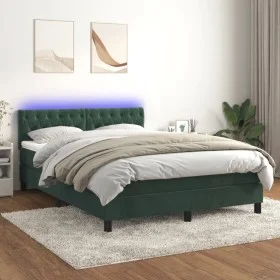 Cama box spring colchón y LED terciopelo verde oscuro 140x200cm de , Camas y somieres - Ref: Foro24-3134588, Precio: 451,34 €...