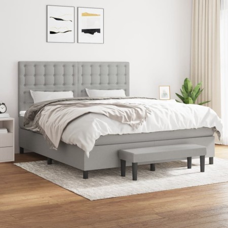 Cama box spring con colchón tela gris claro 160x200 cm de , Camas y somieres - Ref: Foro24-3136925, Precio: 616,17 €, Descuen...