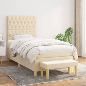 Cama box spring con colchón tela color crema 90x190 cm de , Camas y somieres - Ref: Foro24-3137362, Precio: 393,29 €, Descuen...