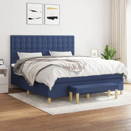 Boxspringbett mit blauer Stoffmatratze 160x200 cm von , Betten und Lattenroste - Ref: Foro24-3137491, Preis: 590,58 €, Rabatt: %