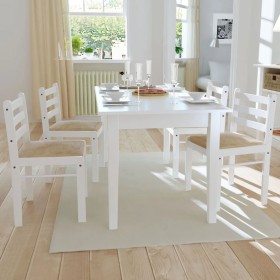 Sillas de comedor 4 uds madera maciza caucho terciopelo blanco de vidaXL, Sillas de comedor - Ref: Foro24-242031, Precio: 165...
