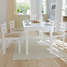 Sillas de comedor 4 uds madera maciza caucho terciopelo blanco de vidaXL, Sillas de comedor - Ref: Foro24-242031, Precio: 144...