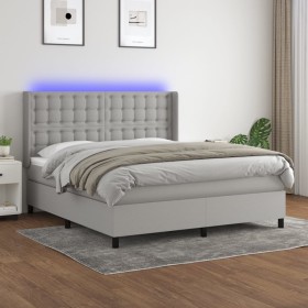 Cama box spring colchón y luces LED tela gris claro 160x200 cm de , Camas y somieres - Ref: Foro24-3138645, Precio: 599,17 €,...