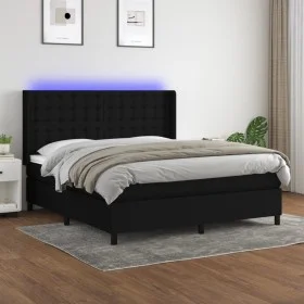 Cama box spring colchón y luces LED tela negro 160x200 cm de , Camas y somieres - Ref: Foro24-3138647, Precio: 604,37 €, Desc...