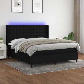 Cama box spring colchón y luces LED tela negro 160x200 cm de , Camas y somieres - Ref: Foro24-3138647, Precio: 620,33 €, Desc...
