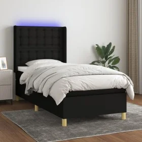 Box spring bed mattress and LED lights black fabric 80x200 cm by , Beds and slatted bases - Ref: Foro24-3139151, Price: 325,3...