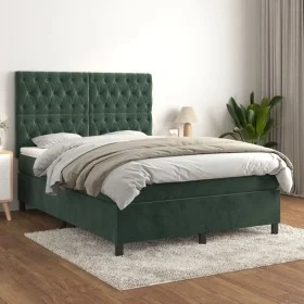 Cama box spring con colchón terciopelo verde oscuro 140x200 cm de , Camas y somieres - Ref: Foro24-3143208, Precio: 519,11 €,...