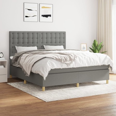Cama box spring con colchón tela gris oscuro 160x200 cm de , Camas y somieres - Ref: Foro24-3142666, Precio: 595,05 €, Descue...