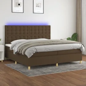Cama box spring colchón luces LED tela marrón oscuro 200x200 cm de , Camas y somieres - Ref: Foro24-3135784, Precio: 686,42 €...