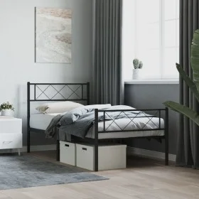 Estructura de cama con cabecero y estribo metal negro 90x200 cm de , Camas y somieres - Ref: Foro24-372288, Precio: 74,66 €, ...