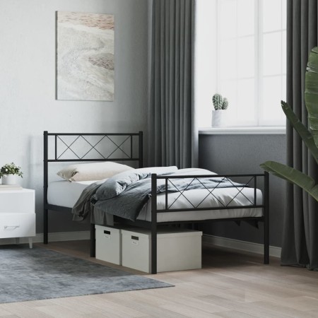 Estructura de cama con cabecero y estribo metal negro 90x200 cm de , Camas y somieres - Ref: Foro24-372288, Precio: 75,63 €, ...