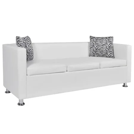Sofá de 3 plazas de cuero artificial blanco de vidaXL, Sofás - Ref: Foro24-242211, Precio: 273,46 €, Descuento: %