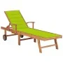 Lounger with bright green cushion solid teak wood by , Loungers - Ref: Foro24-3063017, Price: 296,05 €, Discount: %