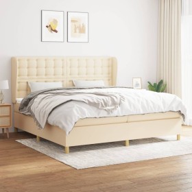 Cama box spring con colchón tela color crema 200x200 cm de , Camas y somieres - Ref: Foro24-3128874, Precio: 620,31 €, Descue...