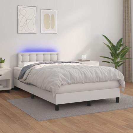 Cama box spring colchón y LED cuero sintético blanco 120x200 cm de , Camas y somieres - Ref: Foro24-3134214, Precio: 408,01 €...