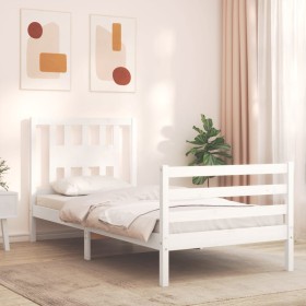 Estructura de cama con cabecero madera maciza blanco de , Camas y somieres - Ref: Foro24-3194537, Precio: 104,12 €, Descuento: %