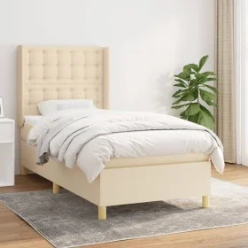Cama box spring con colchón tela color crema 100x200 cm de , Camas y somieres - Ref: Foro24-3132294, Precio: 355,46 €, Descue...
