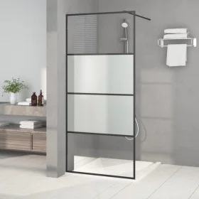 Black semi-frosted ESG glass shower screen 90x195 cm by , Shower walls and screens - Ref: Foro24-152126, Price: 156,72 €, Dis...