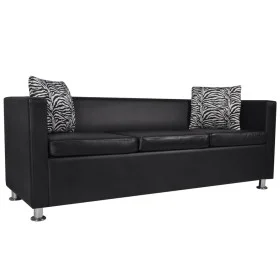 Sofá de 3 plazas de cuero artificial negro de vidaXL, Sofás - Ref: Foro24-242208, Precio: 364,20 €, Descuento: %