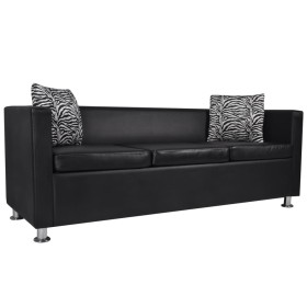 Sofá de 3 plazas de cuero artificial negro de vidaXL, Sofás - Ref: Foro24-242208, Precio: 343,80 €, Descuento: %