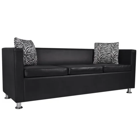 Sofá de 3 plazas de cuero artificial negro de vidaXL, Sofás - Ref: Foro24-242208, Precio: 364,20 €, Descuento: %