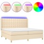 Cama box spring colchón y luces LED tela crema 200x200 cm de , Camas y somieres - Ref: Foro24-3139226, Precio: 622,87 €, Desc...