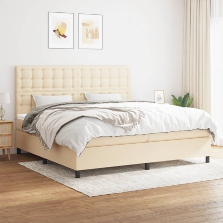 Cama box spring con colchón tela color crema 200x200 cm de , Camas y somieres - Ref: Foro24-3142126, Precio: 597,41 €, Descue...