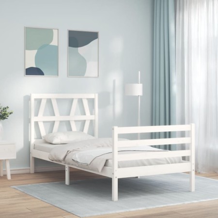 Estructura de cama con cabecero madera maciza blanco de , Camas y somieres - Ref: Foro24-3194342, Precio: 102,64 €, Descuento: %