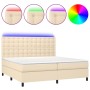 Cama box spring colchón y luces LED tela crema 200x200 cm de , Camas y somieres - Ref: Foro24-3135226, Precio: 605,10 €, Desc...