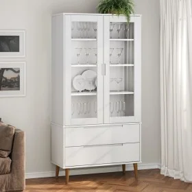Mueble vitrina MOLDE madera maciza de pino blanco 90x35x175 cm de , Librerías y estanterías - Ref: Foro24-350544, Precio: 362...