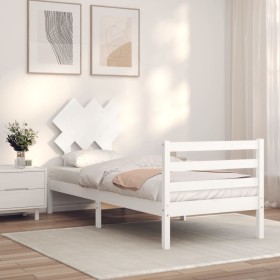 Estructura de cama con cabecero madera maciza blanco de , Camas y somieres - Ref: Foro24-3195252, Precio: 99,52 €, Descuento: %
