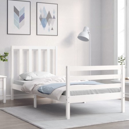 Estructura de cama con cabecero madera maciza blanco de , Camas y somieres - Ref: Foro24-3193757, Precio: 102,33 €, Descuento: %