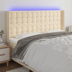Kopfteil aus cremefarbenem Stoff mit LED 203x16x118/128 cm von , Kopf- und Fußteile - Ref: Foro24-3124509, Preis: 147,55 €, R...