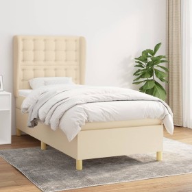 Cama box spring con colchón tela color crema 100x200 cm de , Camas y somieres - Ref: Foro24-3128826, Precio: 364,33 €, Descue...