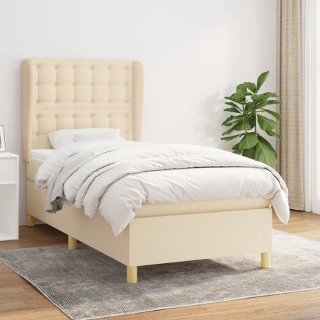 Cama box spring con colchón tela color crema 100x200 cm de , Camas y somieres - Ref: Foro24-3128826, Precio: 364,33 €, Descue...