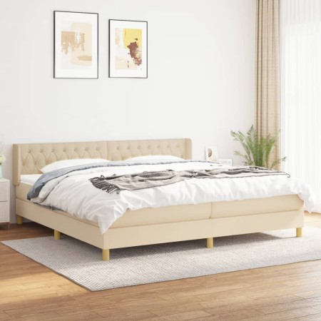 Cama box spring con colchón tela color crema 200x200 cm de , Camas y somieres - Ref: Foro24-3130622, Precio: 541,06 €, Descue...