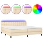 Cama box spring colchón y luces LED tela crema 200x200 cm de , Camas y somieres - Ref: Foro24-3133506, Precio: 547,33 €, Desc...