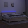 Cama box spring con colchón y LED tela crema 200x200 cm de , Camas y somieres - Ref: Foro24-3134066, Precio: 536,43 €, Descue...