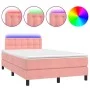 Box spring bed with mattress and LED pink velvet 120x200 cm by , Beds and slatted bases - Ref: Foro24-3134638, Price: 374,93 ...
