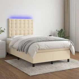 Box spring bed with mattress and LED cream fabric 120x200 cm by , Beds and slatted bases - Ref: Foro24-3135186, Price: 430,18...